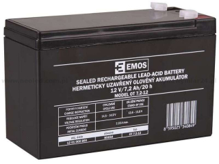 EMOS VRLA bezúdržbový akumulátor technologie AGM 12V 7,2Ah F4,7