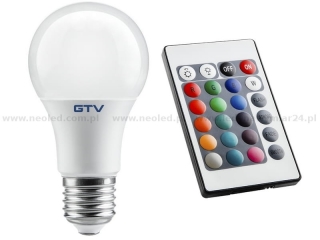 GTV LED E27 RGBW s ovladačem 10W 3000K+RGB 810lm 180° 